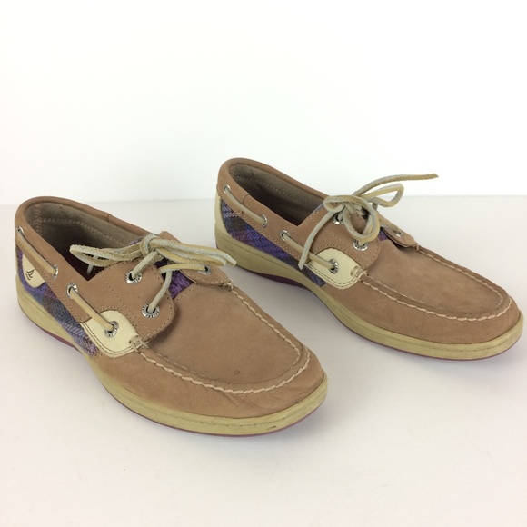 Sperry Shoes - Sperry Topsider Leather & Plaid Boat Shoes Sz 7.5